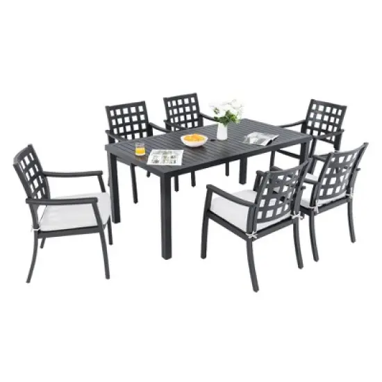 DOMETOUR Modern Classic 7-Piece Outdoor Patio Dining Set, a Rectangular Table and Six Dining Chairs, Cast Aluminum, Rust-Free, Weather-Resistant image {8}