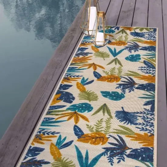 World Rug Gallery Contemporary Floral Leaves Indoor/Outdoor Area Rug:  Quick Dry,  UV Protection,  Flat Pile image {7}