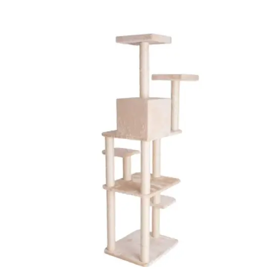 GleePet GP78748 74-Inch Real Wood Cat Tree With Seven Levels, Beige/Silver Gray image {7}
