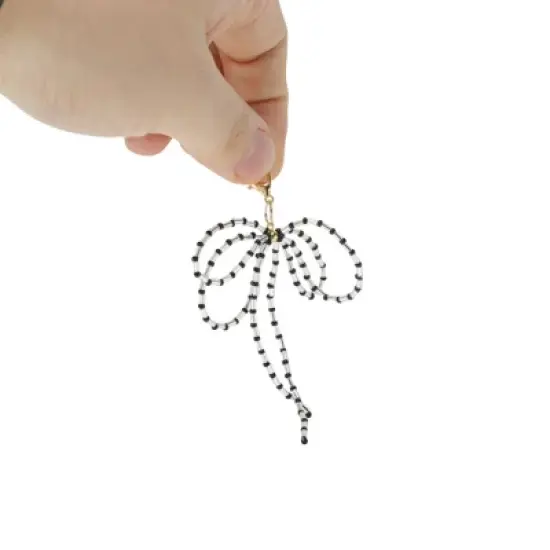 Unique Bargains Beaded Bow Shoelace Charms Black White 1 Pair image {2}