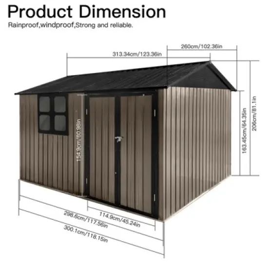CAVINAS 10ftx8ft Outdoor Garden Shed Large Metal Storage Sheds with Hinged Door and Window for Backyard image {3}