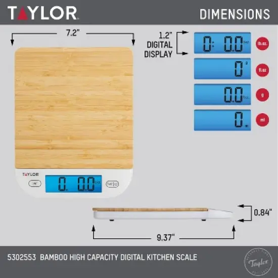 Taylor Digital Kitchen 15lb Food Scale Eco-Friendly Bamboo&nbsp; image {2}