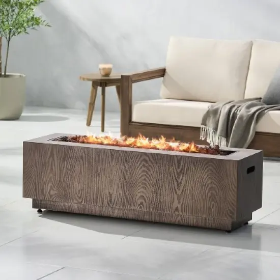 Wellington Outdoor 50000 BTU Rectangular Fire Pit Wood Pattern Brown - Christopher Knight Home image {2}
