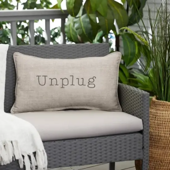 Indoor/Outdoor Unplug Embroidered Lumbar Throw Pillow - Sorra Home image {3}