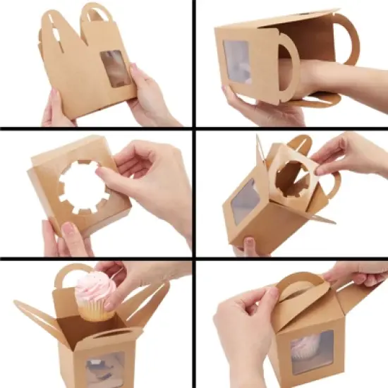 Juvale Single Cupcake Boxes with Inserts, Individual Disposable Kraft Paper Containers for Pastry, Dessert (3.7 x 4.2 x 3.7 In, 50 Pack) image {5}