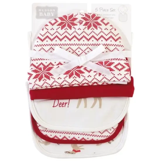Hudson Baby Infant Boy Cotton Bib and Caps Set 5pk, Oh Deer, One Size image {1}