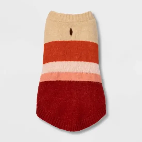 Fuzzy Stripe Dog and Cat Sweater - Deep Orange and Burgundy - Boots & Barkley&trade; image {1}