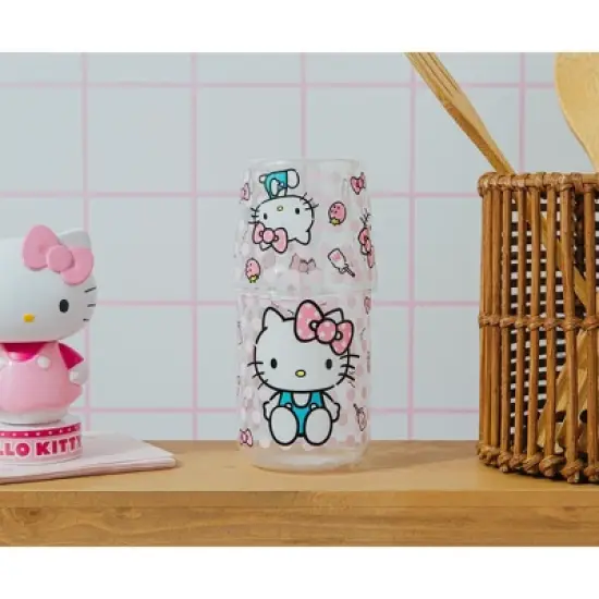 Silver Buffalo Sanrio Hello Kitty Pink Dots 18-Ounce Glass Pitcher and 8-Ounce Cup image {4}
