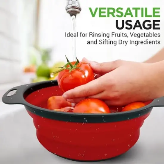 NutriChef Collapsible Strainer Set of 3 Round Silicone Kitchen Colander image {3}