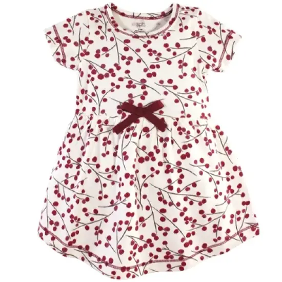 Touched by Nature Baby and Toddler Girl Organic Cotton Dress and Cardigan 2pc Set, Berry Branch image {3}