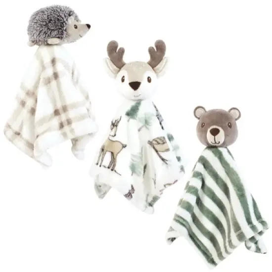 Hudson Baby Animal Face Security Blanket 3-Pack, Forest Animals, One Size image {5}