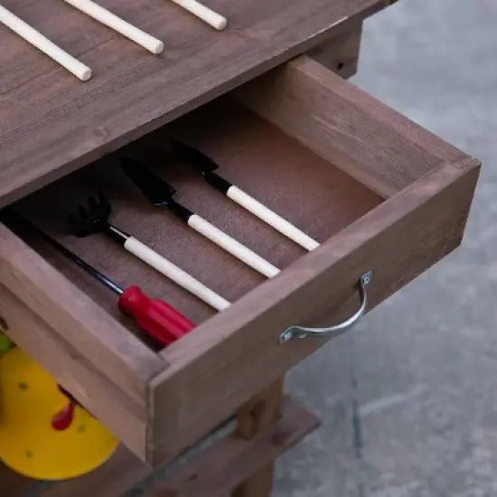 PAGED Wooden Outdoor Potting Bench Table with Removable Sink, Garden Potting Table for Outdoors with Chalkboard, Drawer, Open Shelf Storage image {7}