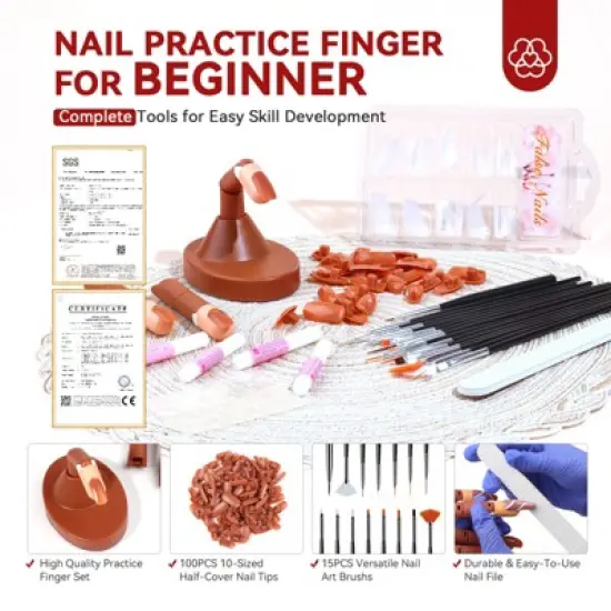 SAVILAND Pro Adjustable Nail Training Finger - Replaceable Tip Mannequin with 20+ Practice Tips & Essential Tools Kit. image {1}