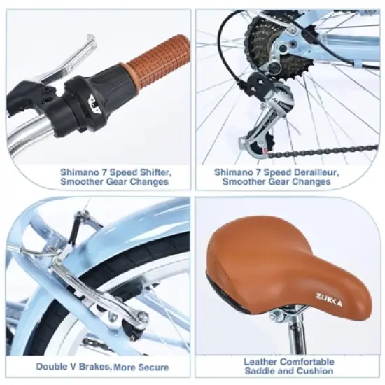 INFURNIC Bicycles 7 Speed Ladies Bike with Steel Frame and V Brakes for Commuter and Leisure Riding, Blue, 62.2"*23.62"*40.16" image {3}