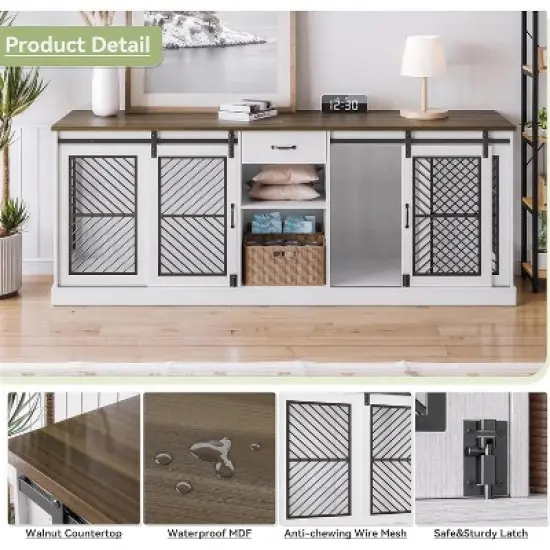 ALAULM Large Pet Crate Furniture,  Versatile Modern Design Dog Kennel, Indoor-Style Dog Cage for 2 Pets, Wooden TV Stand with Divider & Drawer Storage image {4}