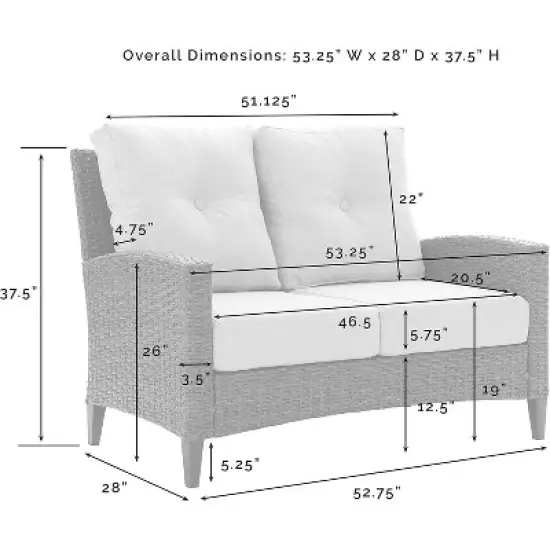 HomeStock Rockport Outdoor Wicker High Back Loveseat Oatmeal/Light Brown image {2}