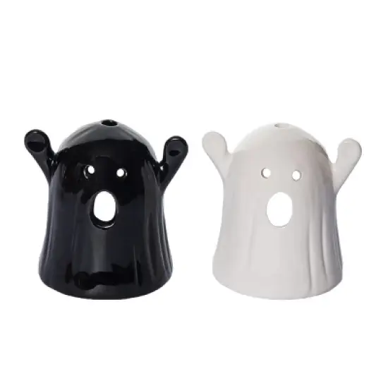 Transpac Ceramic Ghost Tea Light Holder Set of 2 Halloween Home Decorations for Spooky Ambiance image {1}