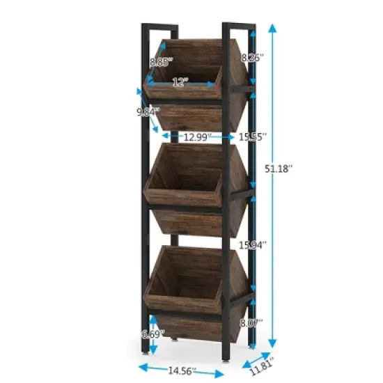Lirago Brown Powder Coated Metal and Particle Board 3-Tier Wine Rack 14.6x11.8x51.2 Inch Freestanding Storage image {4}