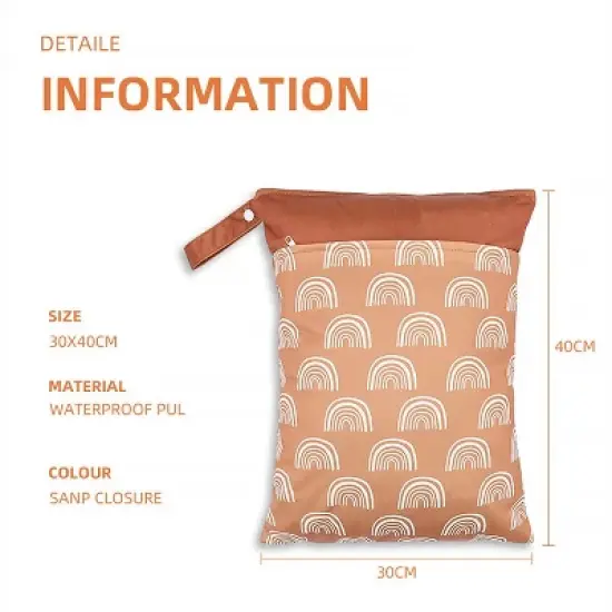 Itopfox 2-Pack Waterproof Wet Dry Bags for Diapers & Swimsuits, Reusable Organizer with Dual Zippered Pockets & Handle, 11.8x15.7 Inch image {3}