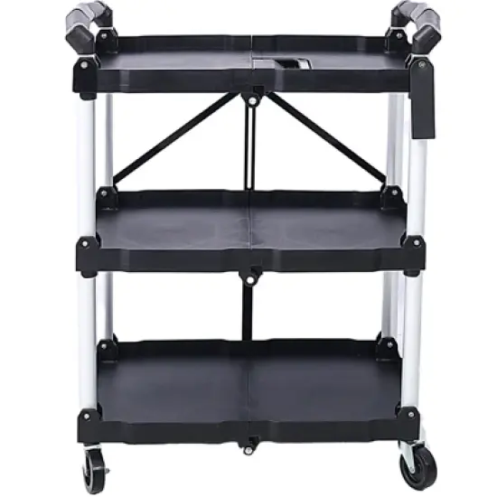 3 Layers Cart Fold Up Rolling Cart Service Trolley for Office Warehouse 50 Pounds Load Capacity Per Shelf image {3}