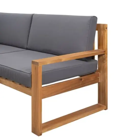3pc Outdoor Acacia Wood Sectional Conversation Set with Cushions - Gray - GODEER image {8}