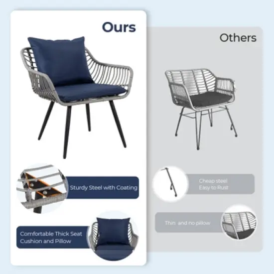 5-Piece Patio Bistro Set with Ottoman, Outdoor Wicker Furniture with Tempered Glass Table, Chairs and Footrests for Balcony, Porch, or Poolside image {10}