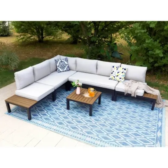 Captiva Designs 6pc Outdoor Conversation Set with Sectional Sofa Beige image {6}