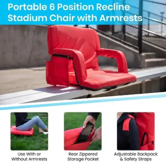 Emma and Oliver Extra Wide Portable Stadium Chair with Reclining Padded Back & Seat, Lightweight Metal Frame with Armrests & Backpack Straps image {7}