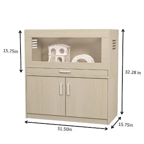 Hamster Cage,Rat Cage Wood with Independent Storage Cabinet,House for Chinchilla with Guinea Pig Hutch and Bridge(31.50" L x 15.75" W x 32.28" H) image {6}