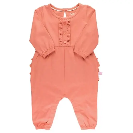 RuffleButts Girls Long Sleeve Button Placket Full Length Romper image {8}