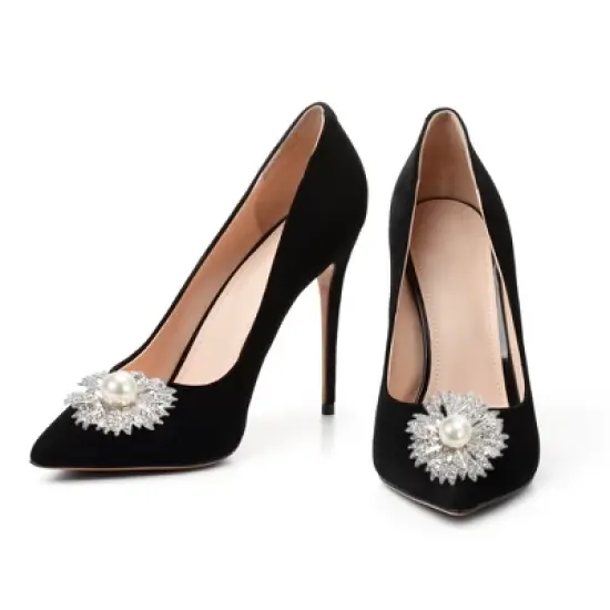 Unique Bargains Women's Round Rhinestone Shoe Buckle 1.57"x1.57" Silver Tone 2 Pcs image {5}