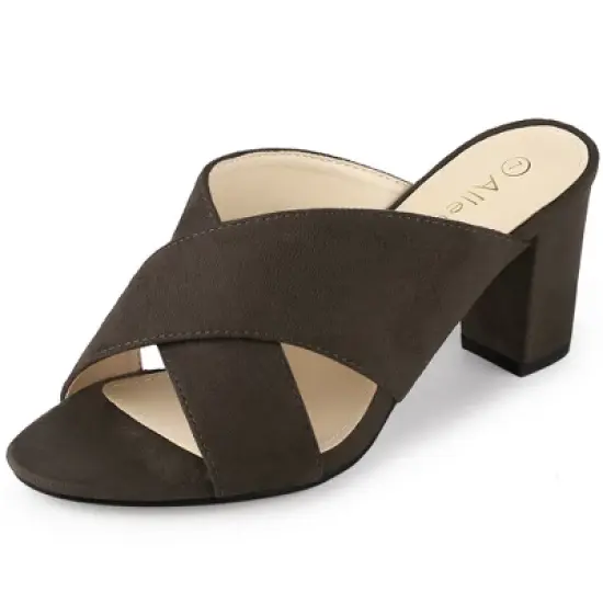 Allegra K Women's Crisscross Strap Block Heel Slide Sandals image {13}