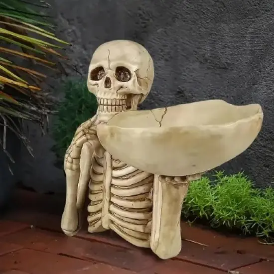Skull Tray Ornament with Bowl &uml;C Unique Skeleton Design for Indoor & Outdoor Decor, Perfect for Halloween, or Gothic Themed Rooms image {6}