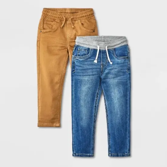 Toddler Boys' 2pk Pull-On Straight Fit Jeans - Cat & Jack&trade; Blue Denim/Brown image {3}