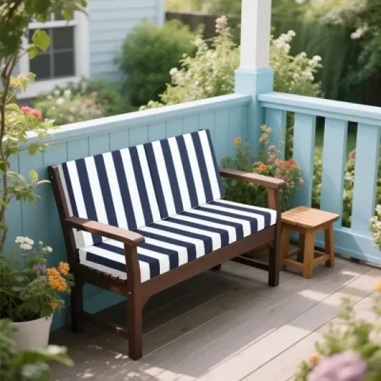 Outdoor Deep Seat Cushions for Patio Furniture &ndash; Striped Double Seat Set (1 Seat + 2 Back Cushions) &ndash; Removable Covers image {6}