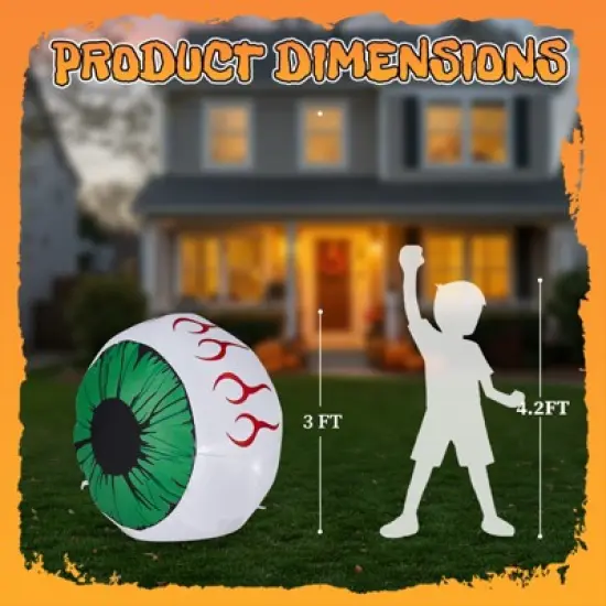 Angel Sar Halloween Inflatable Eyeballs, 2 Pack 3FT Lighted Outdoor Decor, Green LED Eyes for Yard Garden Party Indoor Outdoor Spooky Decoration image {3}