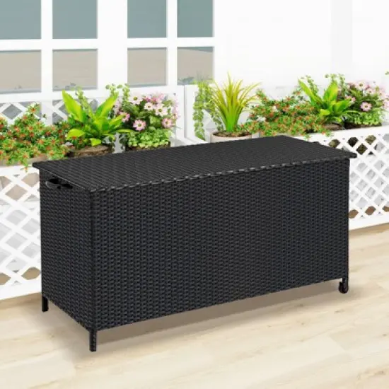 WELLFOR 85gal Outdoor Storage Container with Waterproof Liner and Universal Wheels Black image {3}