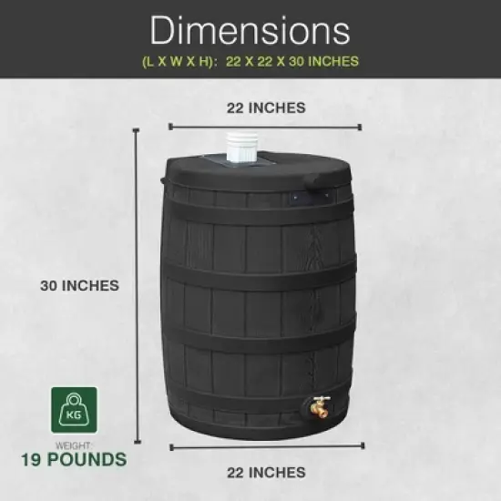 Good Ideas Rain Wizard 50 Gallon Plastic Outdoor Home Rain Barrel Water Storage Collector with Brass Spigot and Flat Back Design, Oak (3 Pack) image {2}