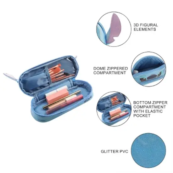 Lilo & Stitch Stitch Head Blue Glitter 6&rdquo; Cosmetic Pouch image {2}