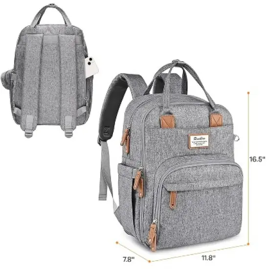 Diaper Bag Backpack - Waterproof, Multifunction with Changing Pad - Gray image {1}
