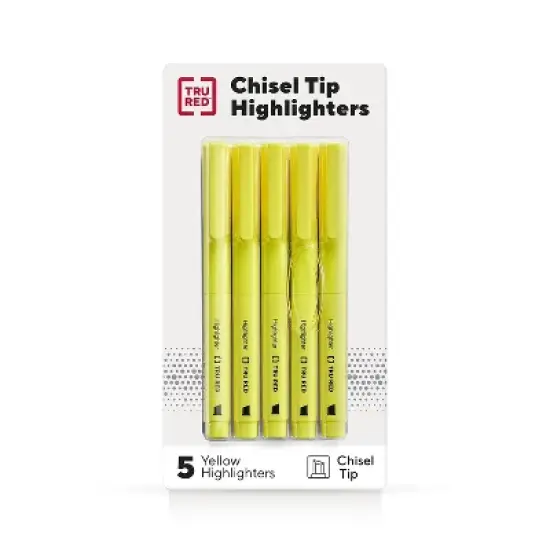 TRU RED Pocket Highlighter with Grip Chisel Tip Yellow 5/Pack TR54578 image {9}