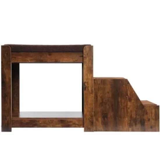 SEVOBAL Pet Steps and Ramps Multi-Level Pet Bunk with Removable Step Indoor Window Perch with Cushion, Scratch Pad, Brown, 30.4"*22.52"*7.48" image {5}