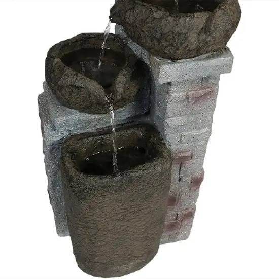 Sunnydaze Outdoor Polyresin Solar Powered Stone Bowls Water Fountain with LED Lights and Backup Battery - 30" image {4}