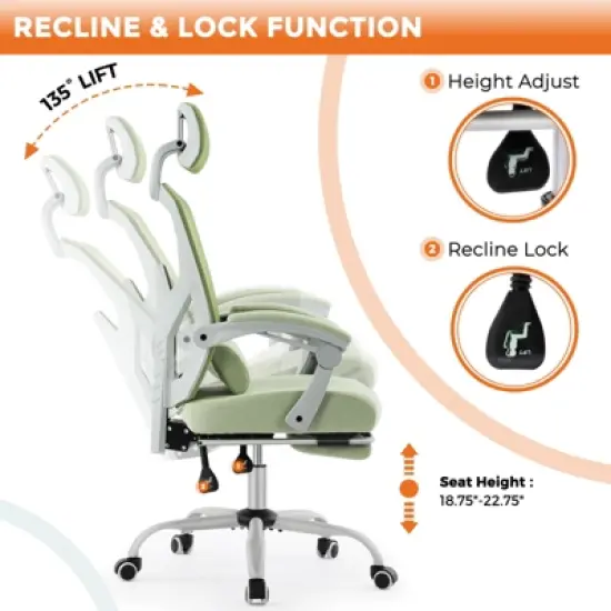 DOMETOUR Gaming Ergonomic Foot Rest Reclining, High Back Mesh Home Office Computer Desk Chair image {2}