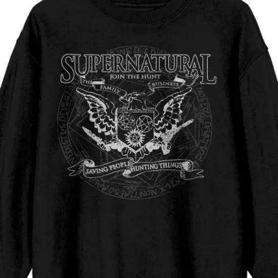 Supernatural Join The Hunt Eagle Crest Crew Neck Long Sleeve Men's Black Sweatshirt image {1}