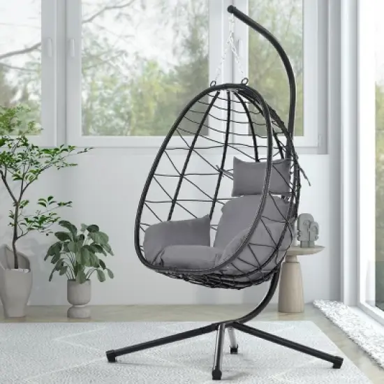 Patio Swing Egg Chair With Stand,Wicker Egg Chair,Hanging Basket Chair,Hammock Chair -Maison Boucle image {8}