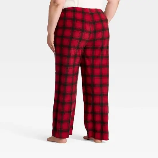 Women's Plaid Microfleece Holiday Matching Family Pajama Pants - Wondershop&trade; Red/Black image {1}