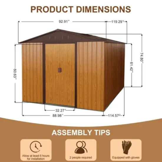 8ft x 10ft Outdoor Metal Storage Shed with Metal Foundation,Coffee image {9}