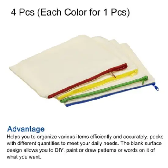 Unique Bargains Canvas Zipper Blank DIY Home Office Travel File Bags 4 Pcs image {2}