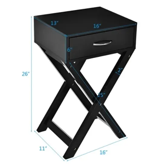Costway Nightstand x-Shape Drawer Accent Side End Table Modern Home Furniture Black image {1}